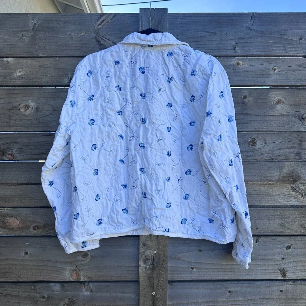 Vintage Embroidered Linen/Cotton Shirt Jacket Button Front – Petite L - Picture 4 of 5